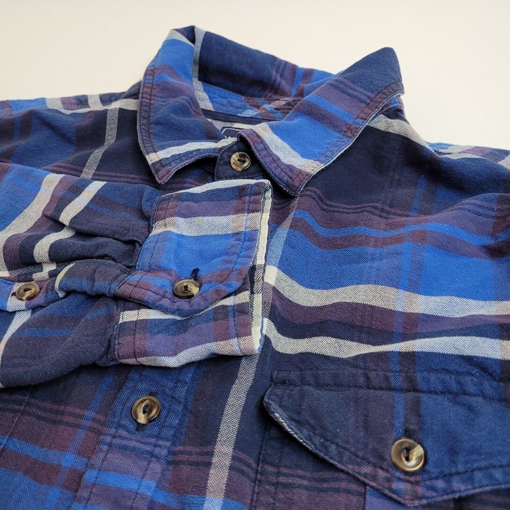 The North Face Flannel Shirt Mens Large Blue Purple Plaid Excllnt Button Up CB43